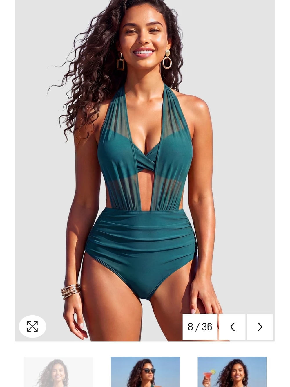 Teal Halter Mesh-Inset One-Piece Swimsuit